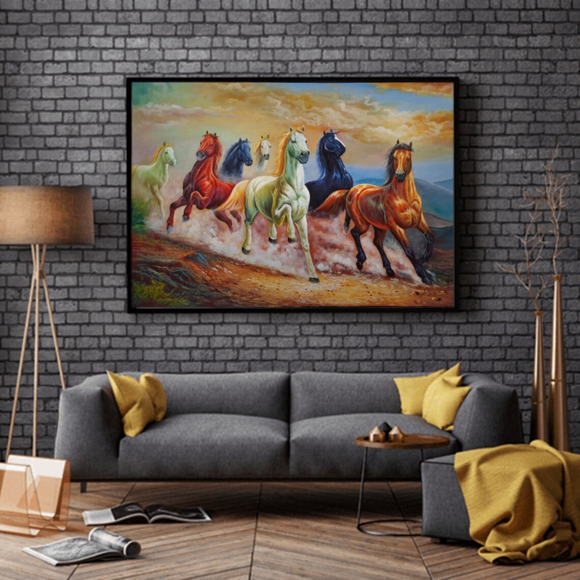 7 Horses Painting on Canvas, Horse Painting, Sevan Horses Painting