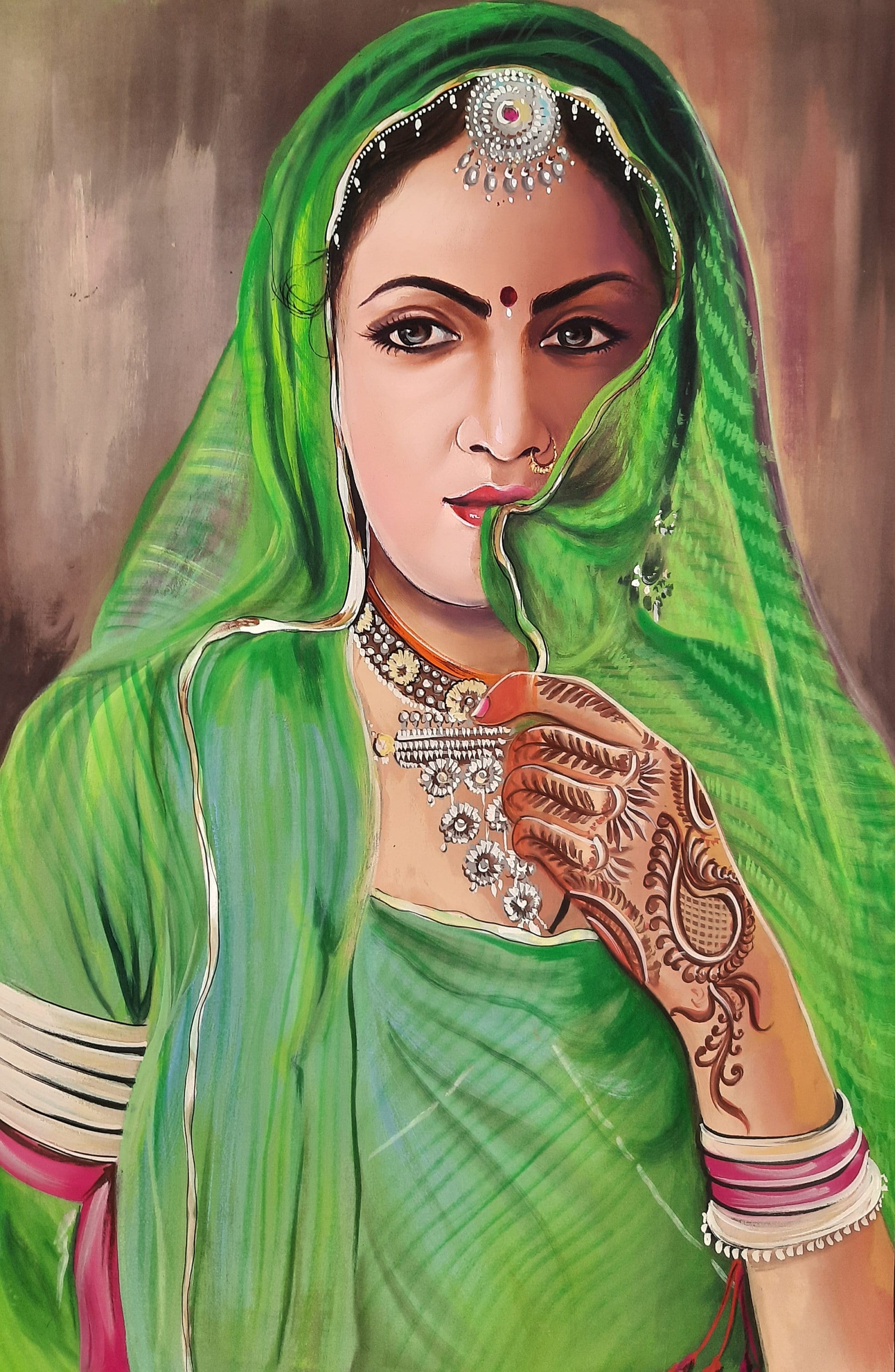 Rajasthani Women Painting Women Painting on Silk Hand Made photo