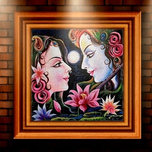 Lord Krishna and Radha Painting,Radha Krishna Painting,Canvas acrylic Painting,Indian Art,Wall Art,Canvas Art image 2
