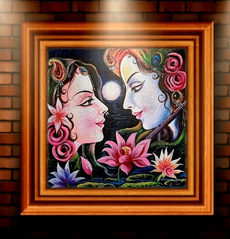 Lord Krishna and Radha Painting,Radha Krishna Painting,Canvas acrylic Painting,Indian Art,Wall Art,Canvas Art image 2