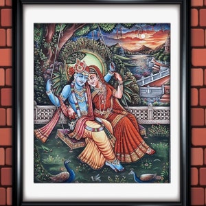 Radha Krishna On A Swing,Radha Krishna Jhula painting,krishna and Radha Painting,IndianTraditional Art,Wall Hanging,Home Decor