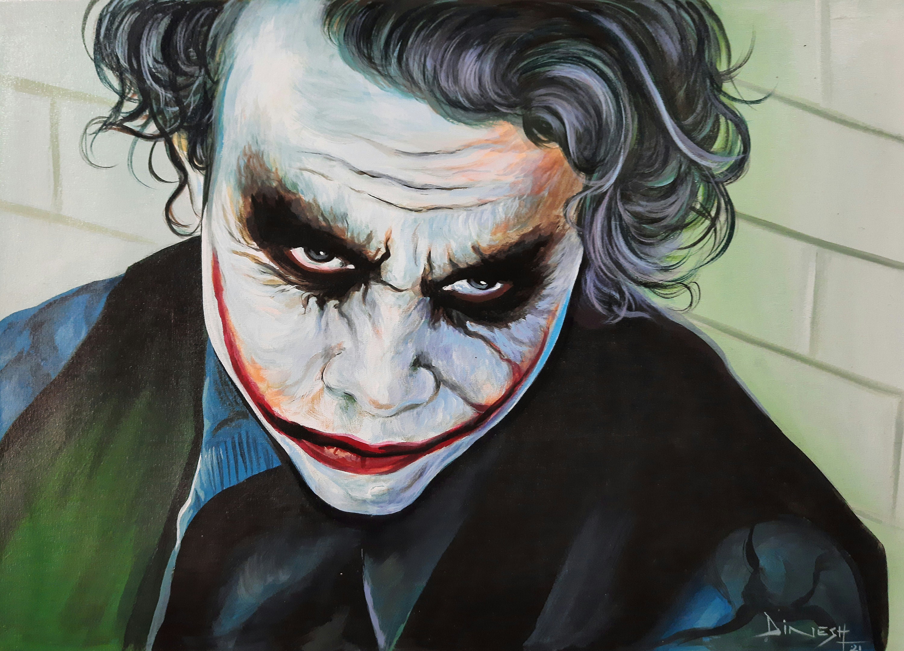 JOKER 油絵アート Heath Ledger Joker Painting: Handmade Acrylic Canvas Wall Art - Etsy