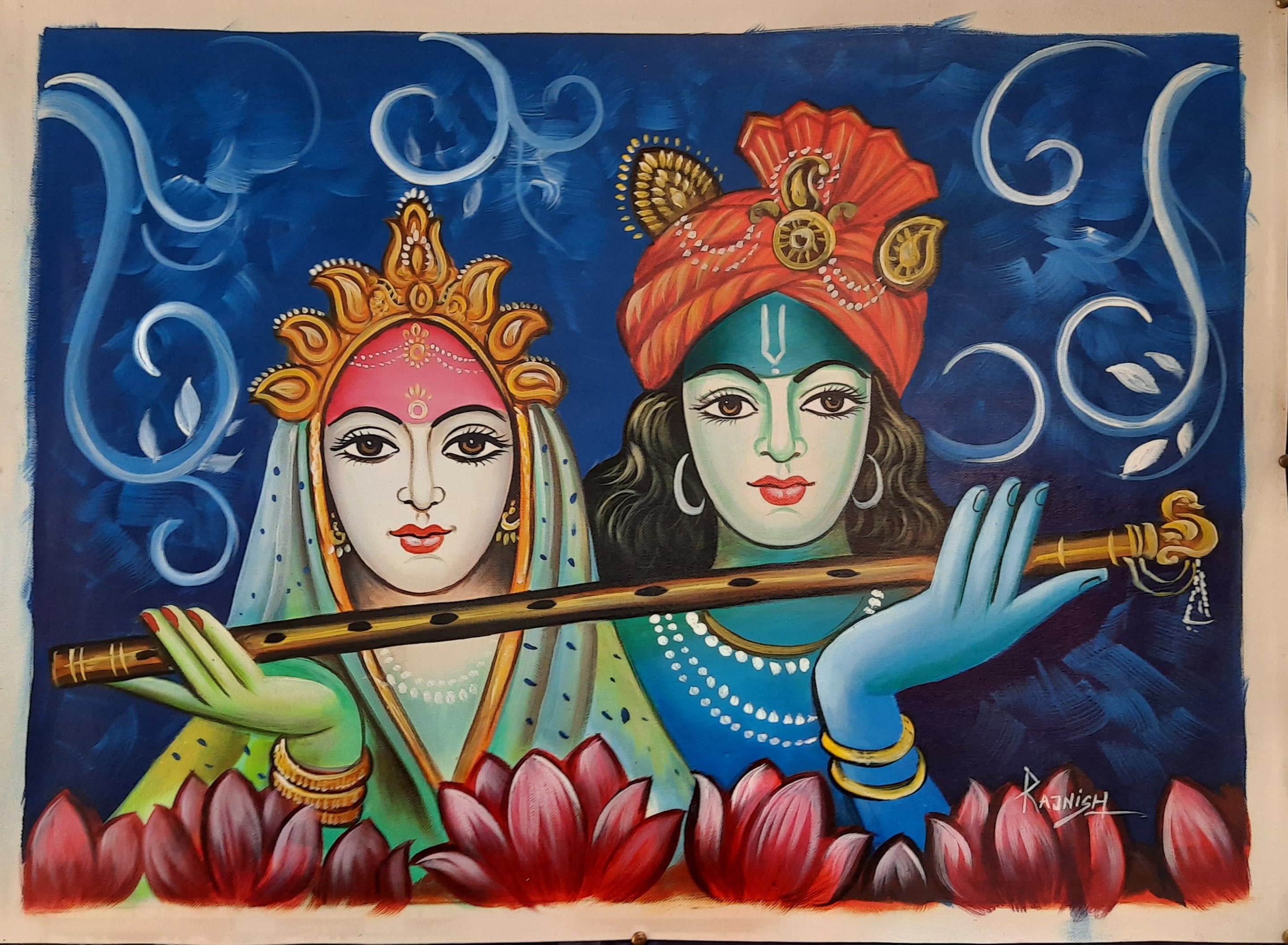 Radha Krishna modern art painting on canvas krishna painting Etsy