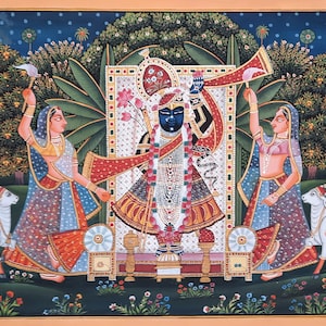 shrinath ji Handmade Pichwai Painting,Lord Shrinath ji With Gopies,Traditional Painting,Religious Art,Indian Wall decor ,Home Decor