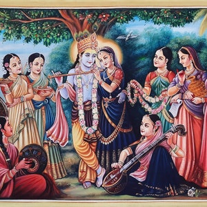 radha Krishna with gopi painting,Krishna radha painting, krishna painting, home decoration