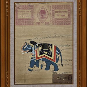 Vintage Indian fine Miniature Painting on Old Stamp Paper,elephant painting,wall decor