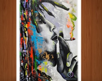 ボブ・マーリー歌手の大きなアクリル肖像画、ボブ・マーリーの手作り