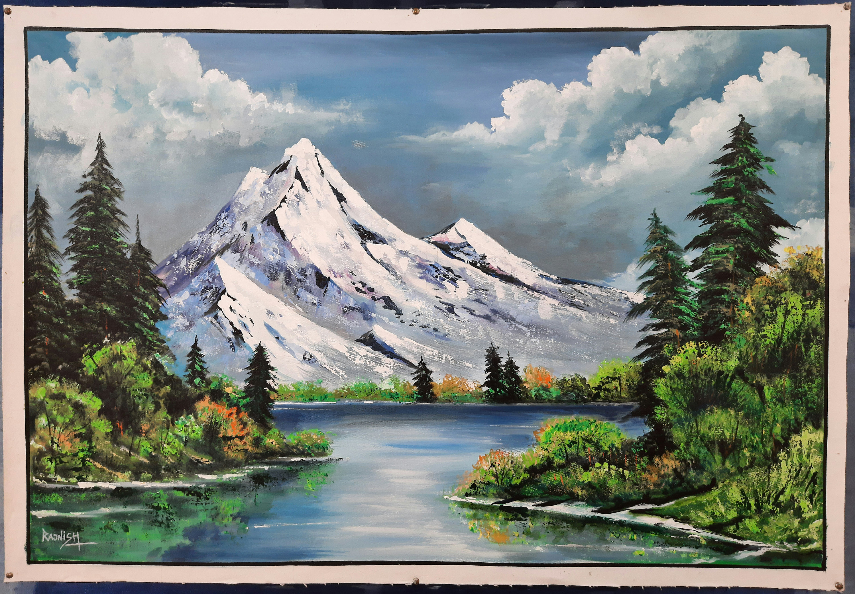 Buy Original Mountain Lake Landscape Painting: Acrylic on Canvas