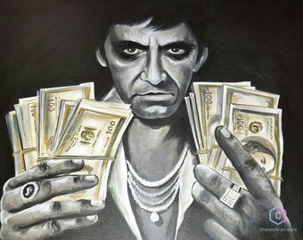 Pintura de Scarface de Al Pacino: Arte acrílico sobre lienzo de Tony Montana