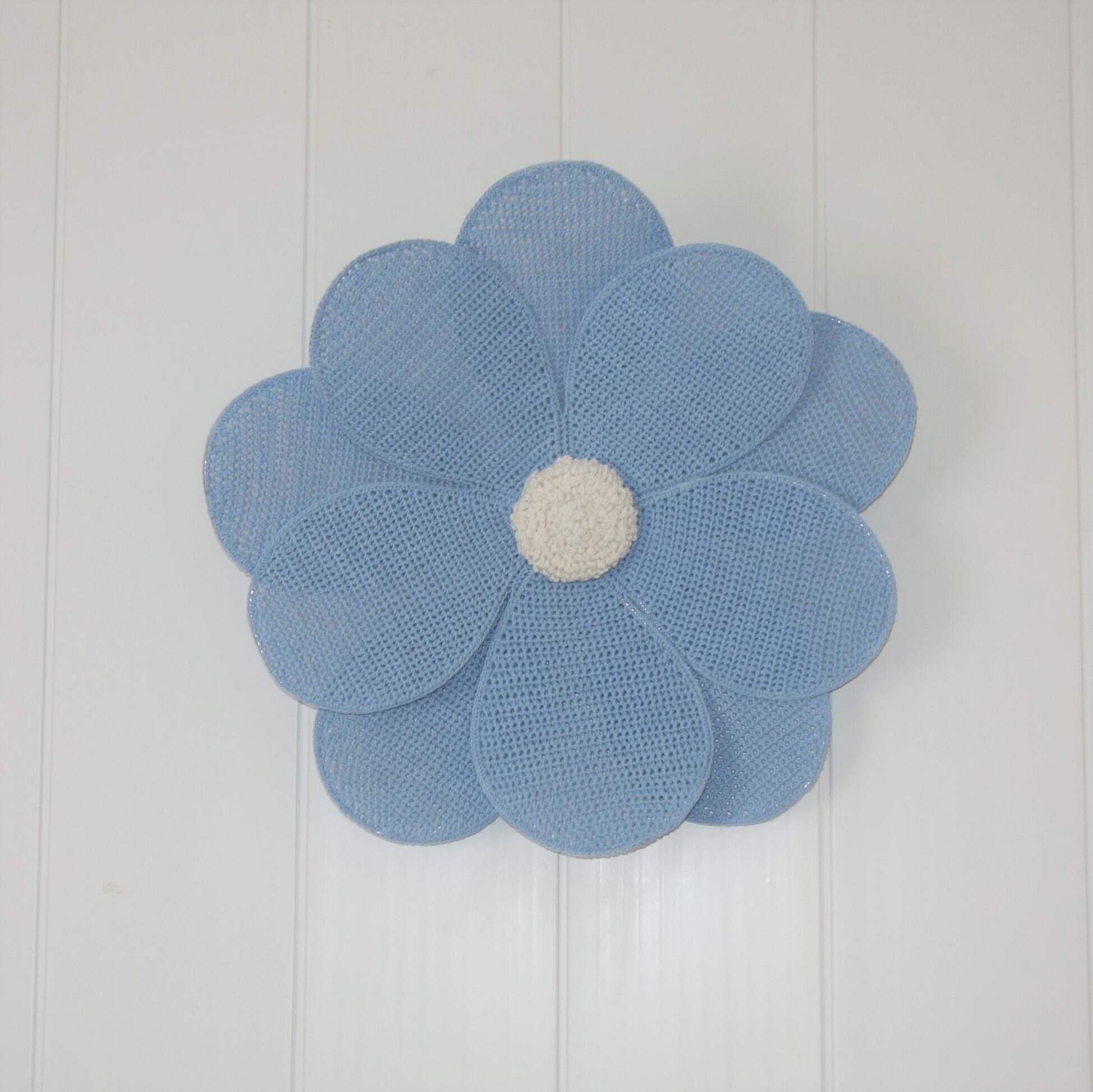 Décoration Murale, Fleur Bleue à Accrocher, Fait Main Au Crochet