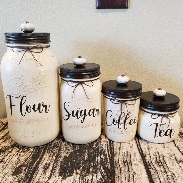 Kitchen canisters, rustic kitchen, farmhouse.