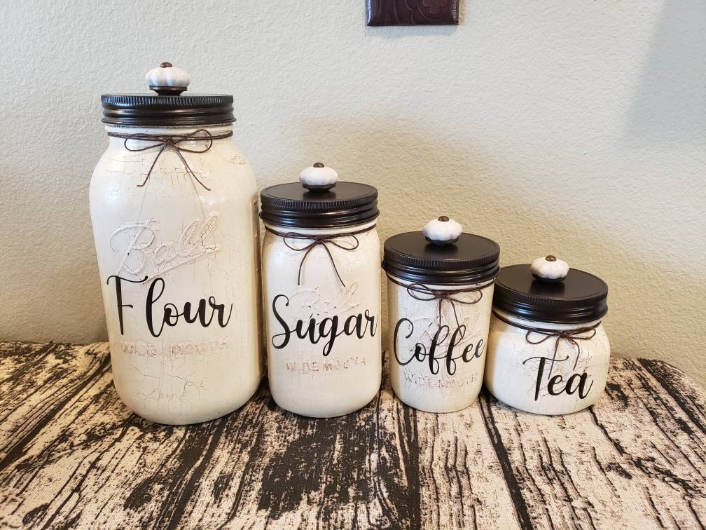 Kitchen Canister Set Sugar Jar Flour Jar Coffee Jar Rustic -  Sweden