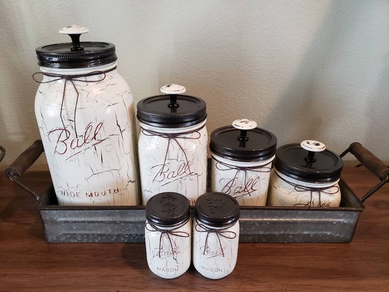 Mason Jar Kitchen Canisters Set Utensil Holder Salt and Etsy