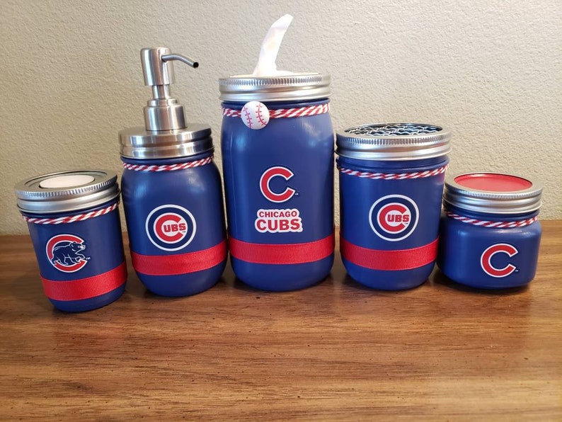 Mason Jar Chicago Cubs Mason Jar Bathroom Set or Office Set. Etsy