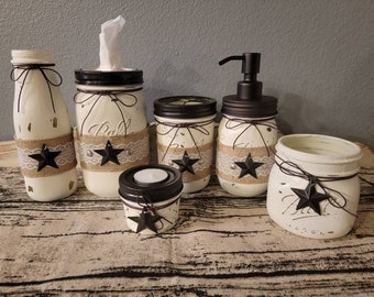 Texas star,  barn star bathroom set. Rustic western country bathroom. Cream & bronze