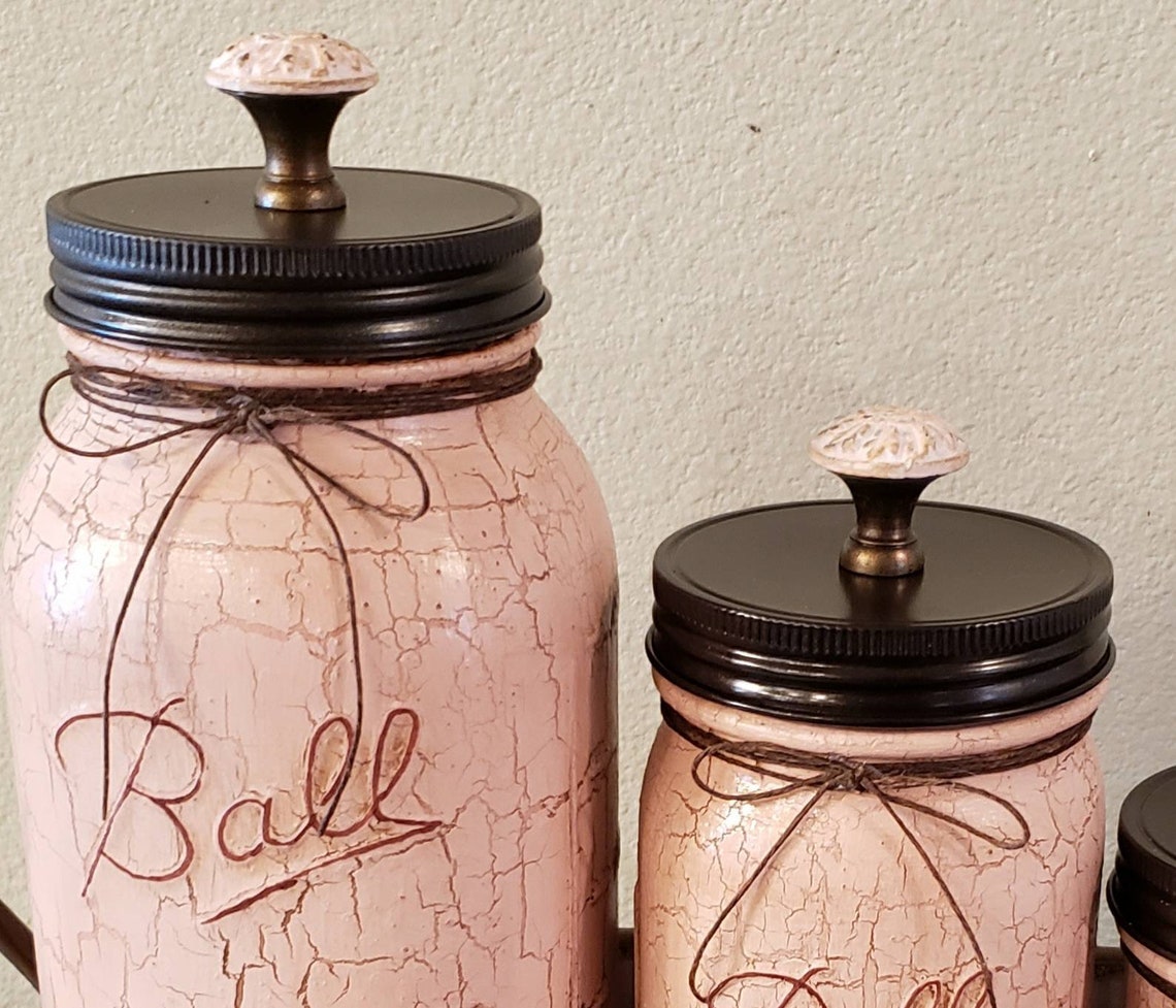 Pink kitchen canisters salt pepper shakers rustic kitchen Etsy
