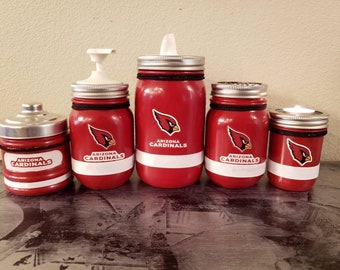 NFL Arizona Cardinals mason jar bathroom, bedroom, or office set.