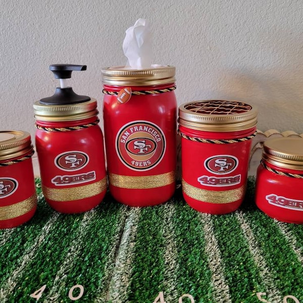 San Fransisco 49ers football Mason Jar Bathroom or Office Set