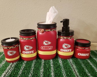 Kansas City Chiefs Mason Jar bathroom or desk set