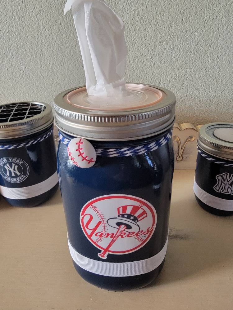New York Yankees Mason Jar Bathroom or Office Set. Etsy