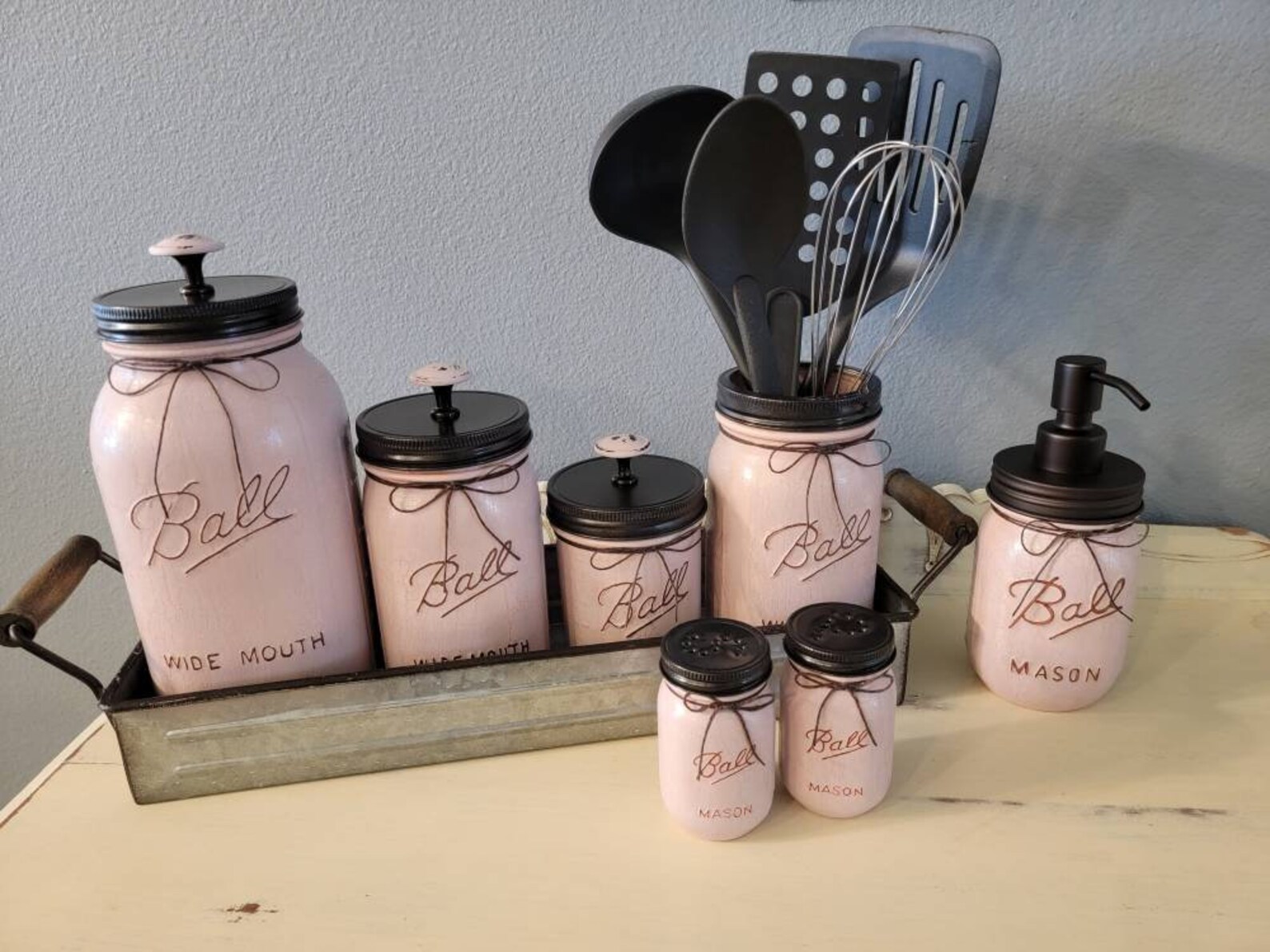 Pink Kitchen Canisters, Salt Pepper Shakers, Rustic Kitchen, Farmhouse ...