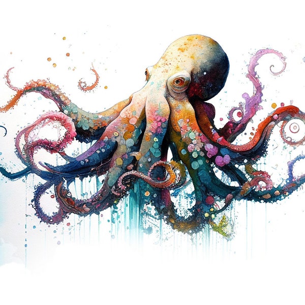 Nautical wall art Bathroom wall art Octopus wall art Watercolor octopus Octopus wall art Octopus bathroom wall art Octopus painting