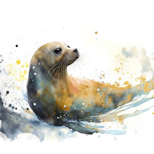 Sea lion print, ocean animals print, gift for dad, housewarming gift, Seal watercolor art, seal print, sea lion art, Seal watercolor, 101