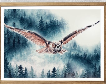 Owl print, Owl art, Owl watercolor print, Owl nursery art print, Woodland animals, Owl art print, Fine art prints, watercolor owl, owl gift