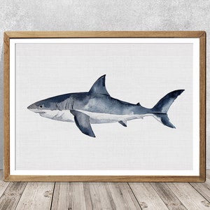 Shark nursery Great white shark Shark gift Kids room wall art Ocean animals for nursery decor Shark art print Watercolor print