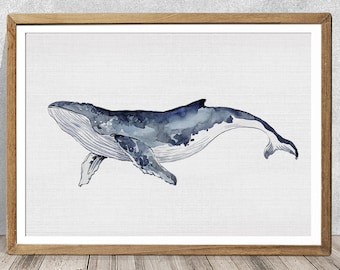 Humpback whale art Watercolor art Watercolor print Whale nursery art Whale portrait Whale drawing Whale painting Whale illustration