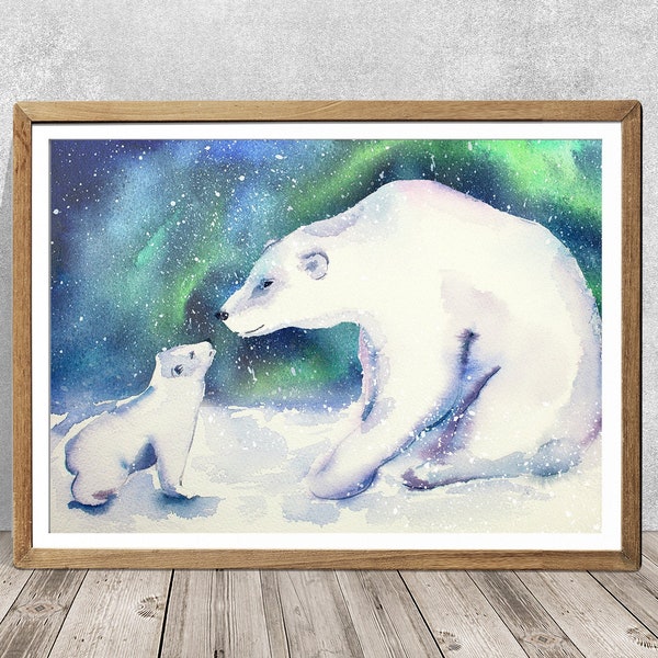 Polar bear print, Polar bear, Nursery wall art, Polar bear watercolor, Polar bear Nursery art, Baby polar bear, Polar bear wall decor