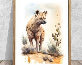 Spotted Hyena Watercolor Art Print: African Wildlife Painting