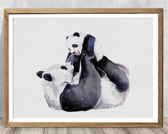 Panda Watercolor Print: Baby Nursery Animal Wall Art