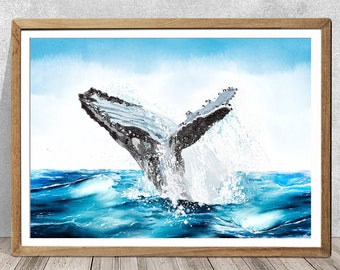 Humpback Whale Art Print: Signed Watercolor Ocean Poster
