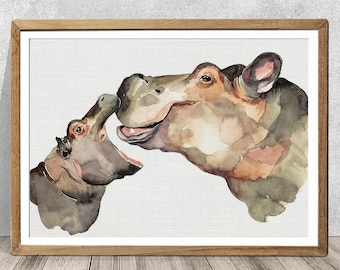 Hippopotamus art Hippo print Hippo art print Hippo illustration Hippo watercolor African animal Hippopotamus gift Nursery art