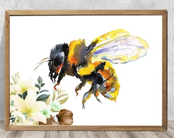 Honey bee print, Spring Honey Bee, Daisy Flowers, Modern Artwork,  Bee Poster, Animals Artworks, art for Living Room, Bedroom wall art