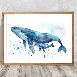 Bultrug kunst aquarel kunst aquarel print walvis kinderkamer kunst walvis portret walvis tekening walvis schilderij walvis illustratie