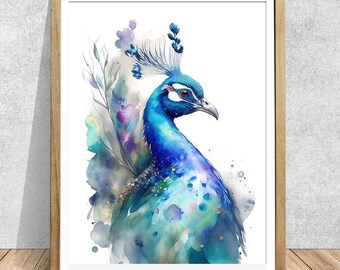 オリジナルの孔雀の水彩画：カラフルな鳥の壁アート（8x6） - Etsy 日本