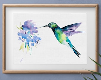 Hummingbird Watercolor Art Print, Signed Giclée Wall Decor