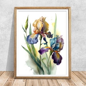 Iris, landscape flower, flower watercolor art, bright print, bright flower print, purple print, purple flowers, wall print, print art 222