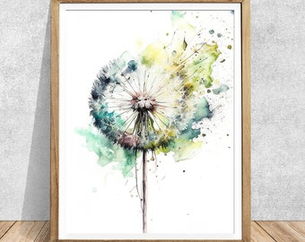 Watercolor Dandelion Print: Signed Floral Wall Art