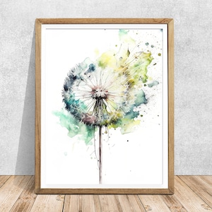 Watercolor Dandelion Print: Signed Floral Wall Art