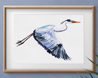 Blue heron art Blue heron print BLUE HERON Blue heron wall art Heron art Watercolor heron art Watercolor bird Watercolor animal art