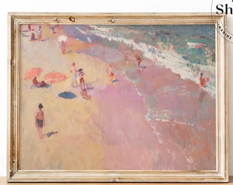 Impressionist Coastal Print: Summer Beach Oil Painting, Signed Art