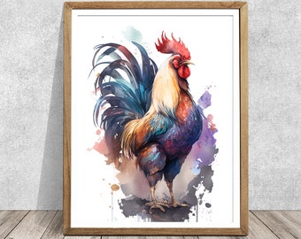 Kitchen Decor Rooster Chicken Rooster Painting Chicken Watercolor Print Watercolor Rooster Farm Painting Farm animals Farm animals print