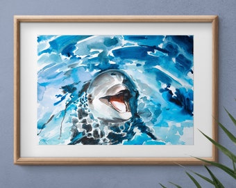 Dolphin Watercolor Art Print: Signed Nautical Wall Decor