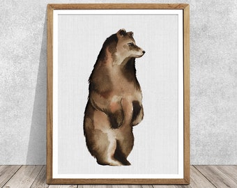 bear watercolor art, brown bear art, Bear print, animals print,