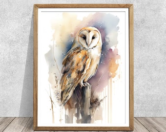 Barn owl, Barn owl painting, watercolor animal art, animal art, bird art, bird painting, bird wall art, Barn bird, BARN OWL, art print