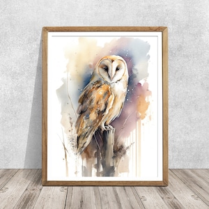 Barn Owl Watercolor Art Print: Signed Bird Wall Decor