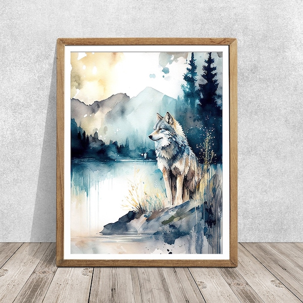 Wolf art, Forest art, wolf print, watercolor woodland, wolf watercolor, gift for wolf lover, animal painting, wildlife painting, gift